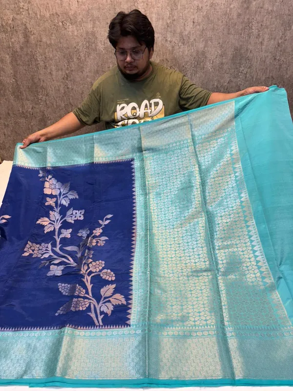 KATAN_SILK_FLORAL_EMBOSSED_MEENAKARI_BANARASI_SAREE