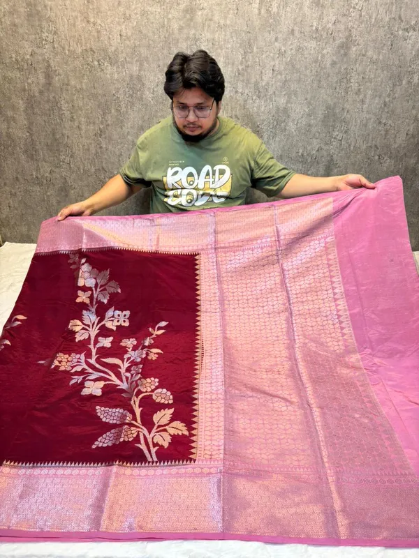KATAN_SILK_FLORAL_EMBOSSED_MEENAKARI_BANARASI_SAREE