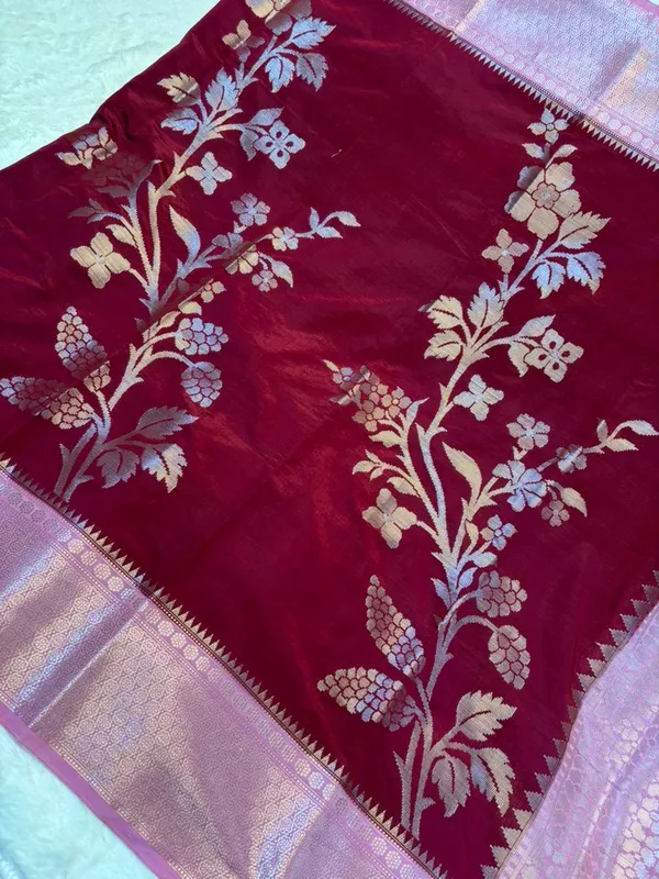 KATAN_SILK_FLORAL_EMBOSSED_MEENAKARI_BANARASI_SAREE