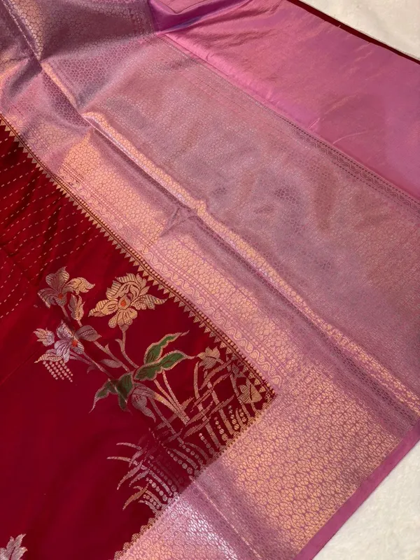 KATAN_SILK_FLORAL_EMBOSSED_MEENAKARI_BANARASI_SAREE