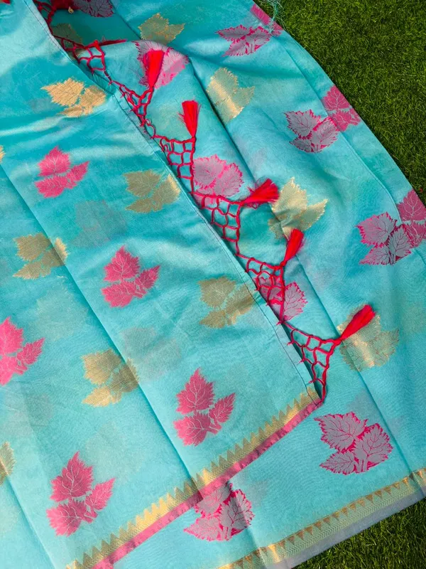 Sky_Blue_Banarasi_Cotton_Silk_Saree_With_Colorful_Floral_Motifs_And_Golden_Border