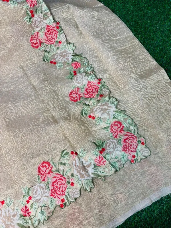 Golden_Tissue_Crush_Silk_Crochet_Work_Banarasi_Saree