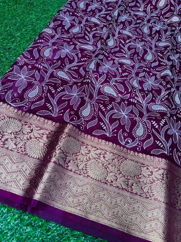 Magenta_Organza_Silk_Chikan_Kari_Work_Banarasi_Saree