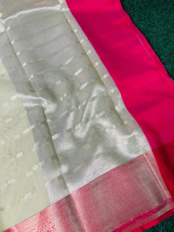 Off_White_Silk_Saree_With_Pink_Golden_Zari_Border_And_Silver_Butis