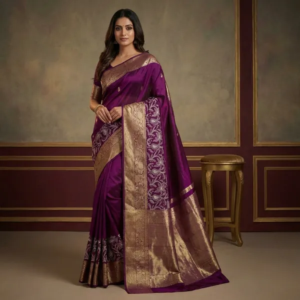 Magenta_Organza_Silk_Chikan_Kari_Work_Banarasi_Saree
