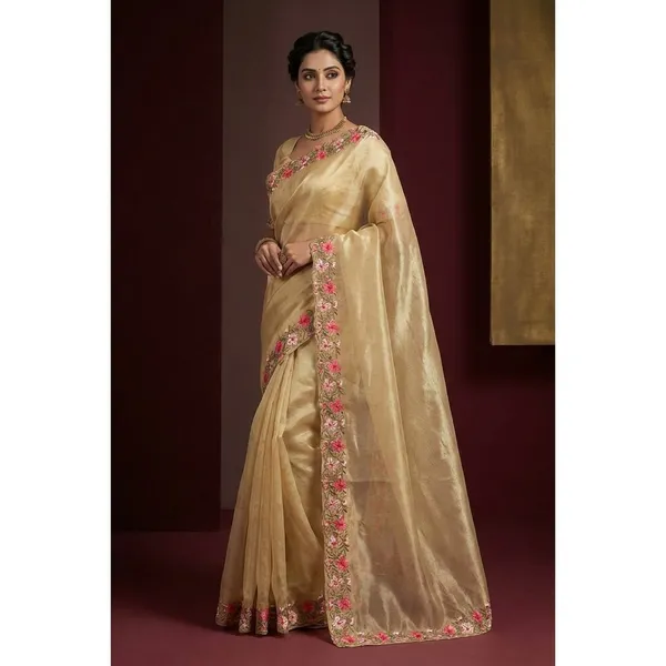 Golden_Tissue_Silk_Crochet_Work_Banarasi_Saree