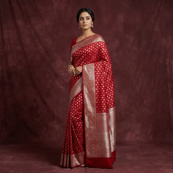 Blood_Red_Banarasi_Chinia_Silk_Saree_With_Zari_Work