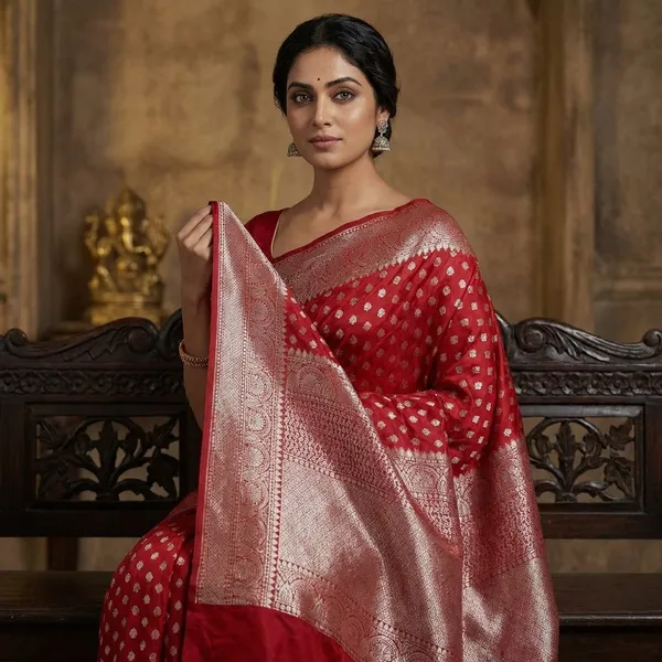 Blood_Red_Banarasi_Chinia_Silk_Saree_With_Zari_Work