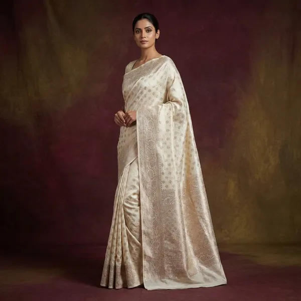 Elegant_Off_White_Silk_Saree_With_Silver_Zari_Work_And_Floral_Motifs