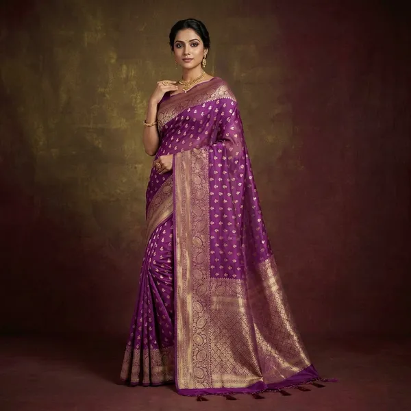 Purple_Breathable_Tissue_Silk_Banarasi_Saree_With_Rich_Pallu_And_Blouse