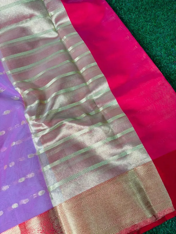 Pink_Chanderi_Silk_Saree_With_Silver_Zari_Border_And_Butta_Work