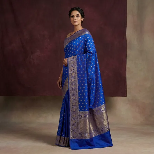Royal_Blue_Khaddi_Buti_Georgette_Silk_Saree_Boldly_Combines_Traditional_Craftsmanship_With_Provocative_Elegance