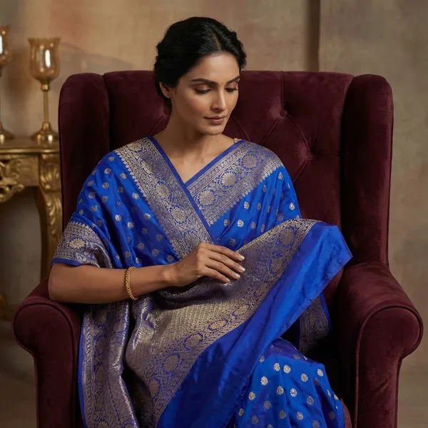 Royal_Blue_Khaddi_Buti_Georgette_Silk_Saree_Boldly_Combines_Traditional_Craftsmanship_With_Provocative_Elegance