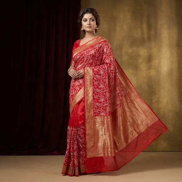Red_Organza_Silk_Chikan_Kari_Work_Banarasi_Saree