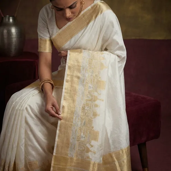 White_Georgette_Silk_Saree_With_Golden_Zari_Border