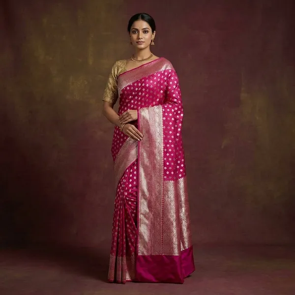 Rani_Pink_Banarasi_Chinia_Silk_Saree_With_Zari_Work