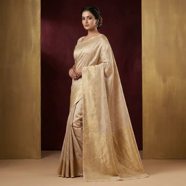 White_Breathable_Tissue_Silk_Banarasi_Saree_With_Rich_Pallu_And_Blouse