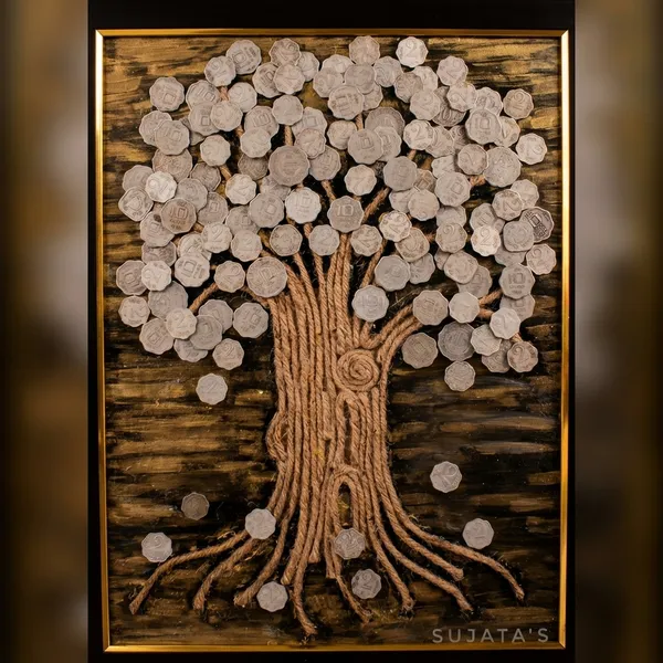 Handcrafted_Wooden_Tree_Wall_Art_With_Silver_Coin_Leaves