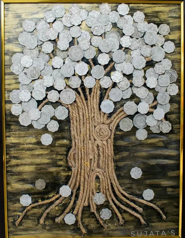 Handcrafted_Wooden_Tree_Wall_Art_With_Silver_Coin_Leaves