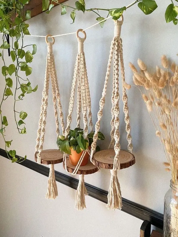 Macrame_Hanging_Plant_Holders_With_Wooden_Platforms_Set_Of_3