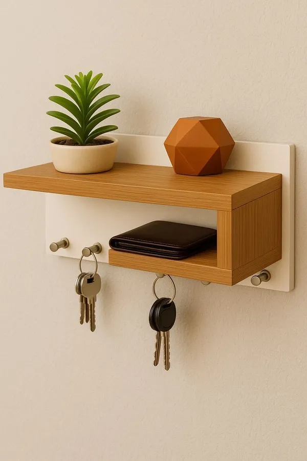 Wooden_Wall_Mounted_Key_Holder_With_Storage_Shelf