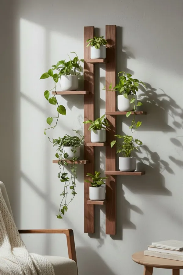 Wall_Mounted_Wooden_Plant_Stand_With_White_Ceramic_Pots