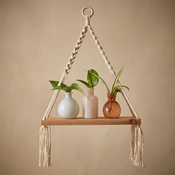 Macrame_Hanging_Shelf_With_Tassels,_Wooden_Triangle_Wall_Planter