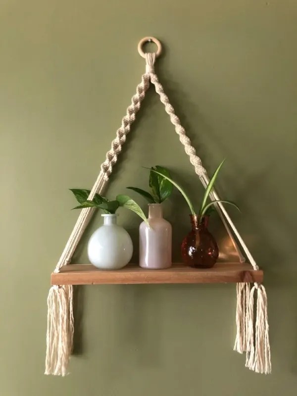 Macrame_Hanging_Shelf_With_Tassels,_Wooden_Triangle_Wall_Planter
