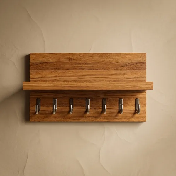Wooden_Wall_Mounted_Key_Holder_Rack_With_Shelf
