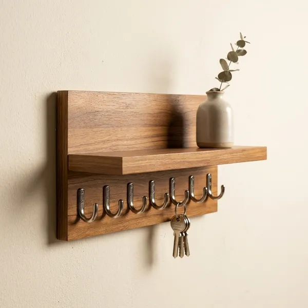 Wooden_Wall_Mounted_Key_Holder_Rack_With_Shelf