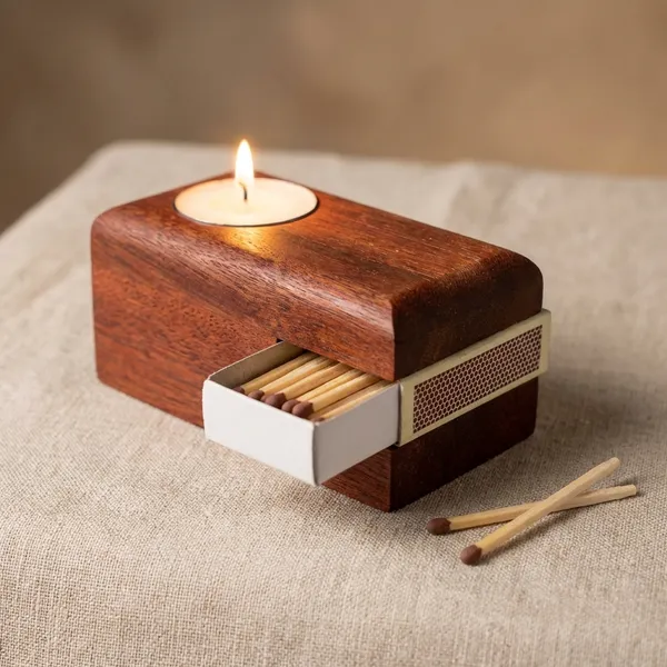 Wooden_Candle_Holder_With_Matchbox_Storage