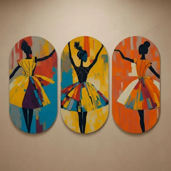 Dancing_Ballerinas_3_Piece_Oval_Wall_Art_Set_Colorful_Abstract_Silhouette_Paintings
