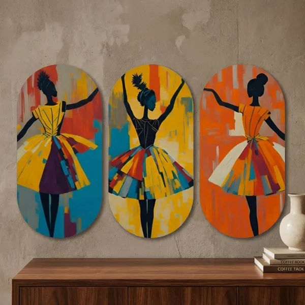 Dancing_Ballerinas_3_Piece_Oval_Wall_Art_Set_Colorful_Abstract_Silhouette_Paintings