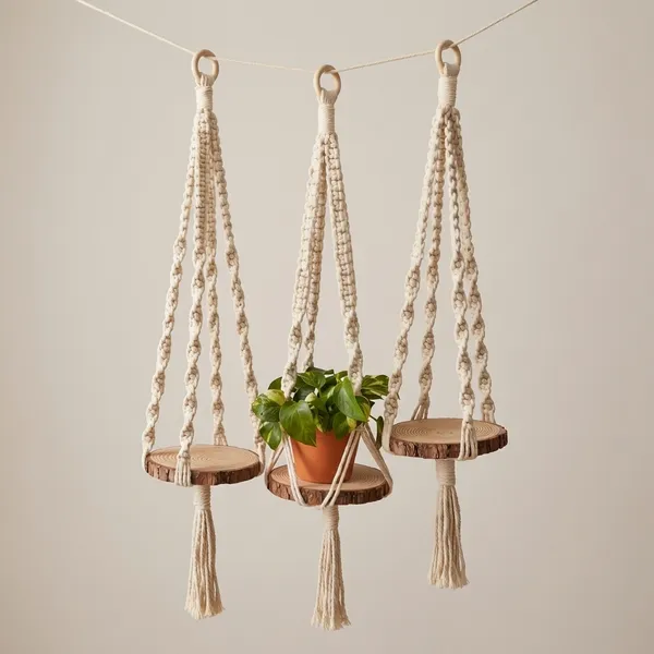 Macrame_Hanging_Plant_Holders_With_Wooden_Platforms_Set_Of_3