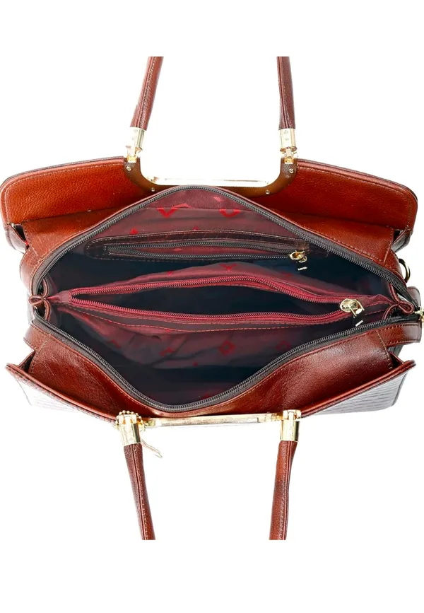 Brown_Croc-Textured_Structured_Handbag_With_Metal_Frame_And_Detachable_Shoulder_Strap