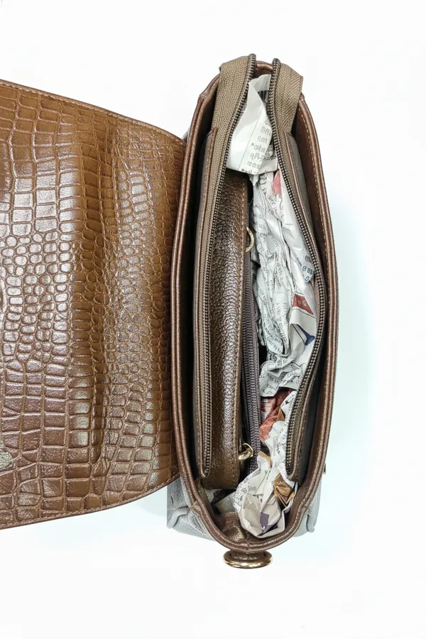 Metallic_Bronze_Croc-Embossed_Structured_Handbag_With_Turquoise_Accent