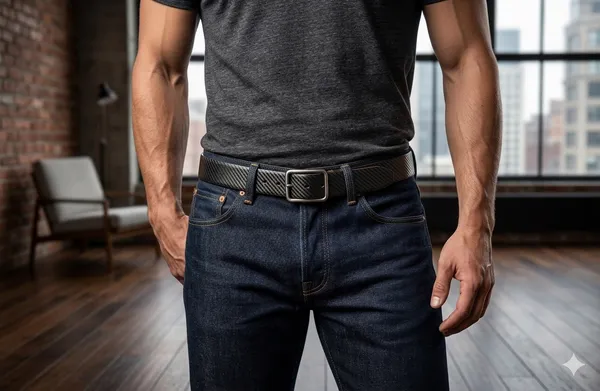 Carbon_Fiber_Textured_Belt_With_Rectangular_Metal_Buckle