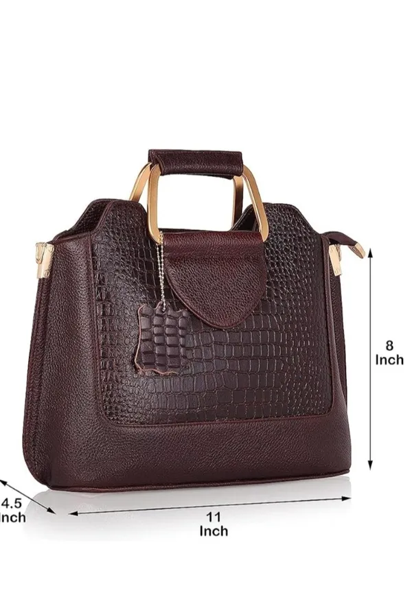 Women'S_Brown_Croc-Textured_Handbag_With_Gold-Tone_Hardware