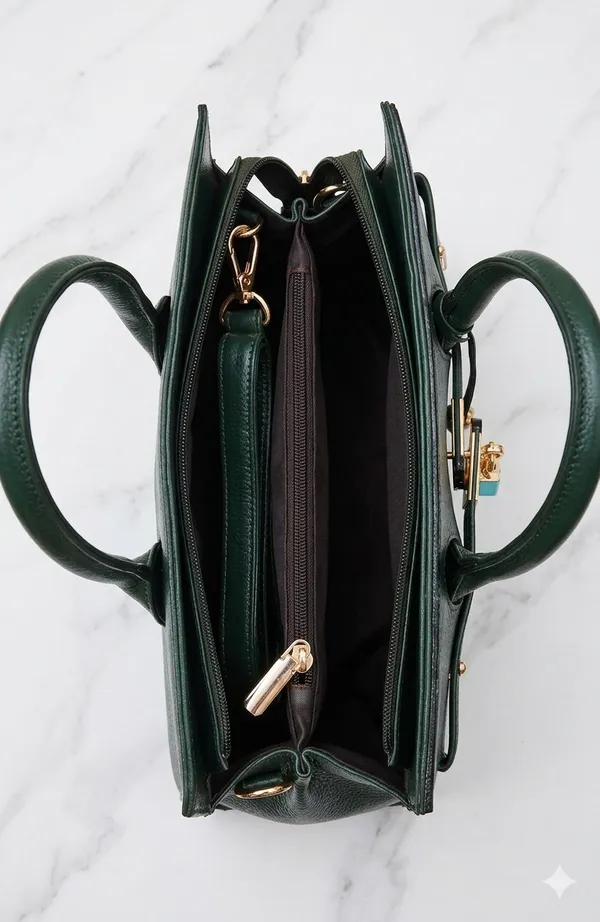 Premium_Green_Leather_Structured_Handbag_With_Gold_Hardware