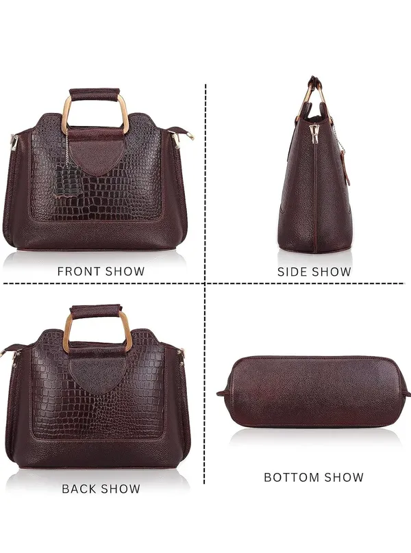 Women'S_Brown_Croc-Textured_Handbag_With_Gold-Tone_Hardware