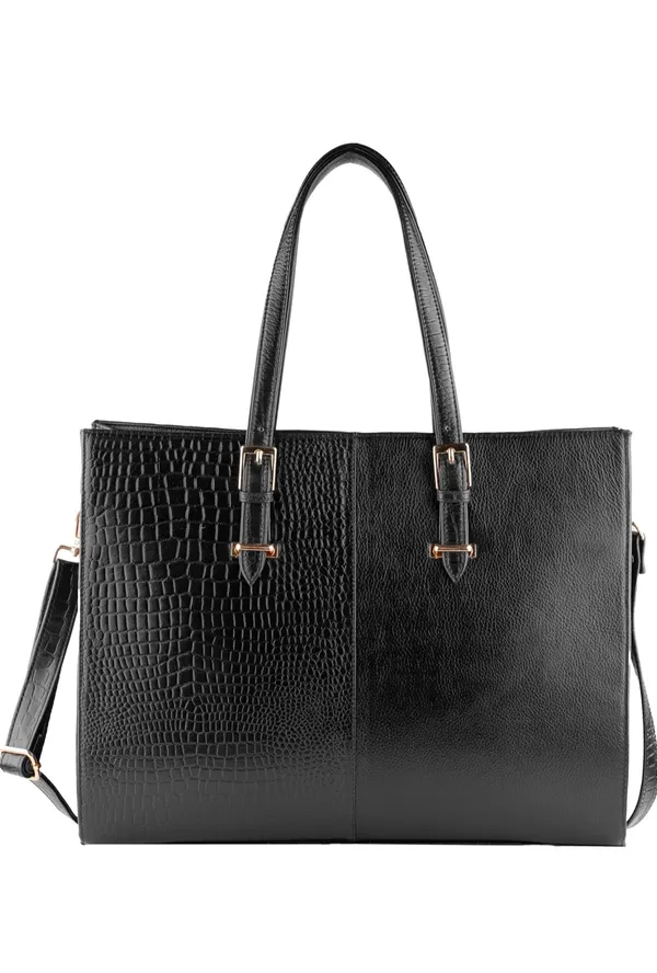 Black_Textured_Tote_Bag_With_Croc-Embossed_Detail