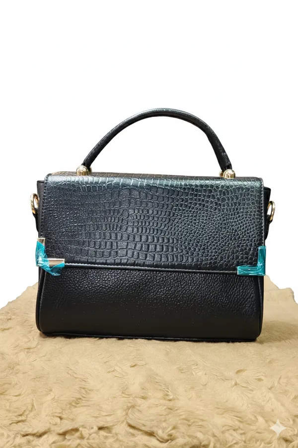 Black_Textured_Satchel_Handbag_With_Blue_Transparent_Corner_Accents
