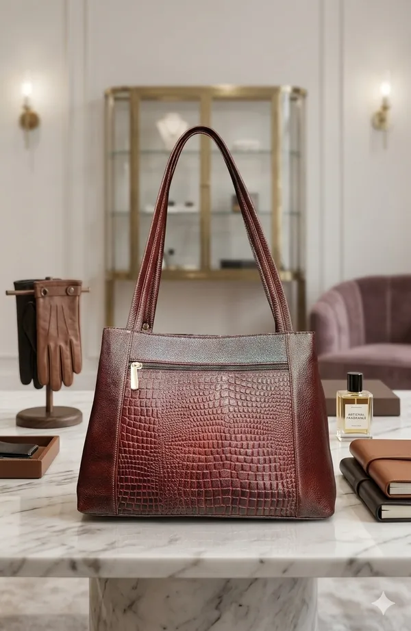 Maroon_Textured_Handbag_With_Croc_Embossed_Panel