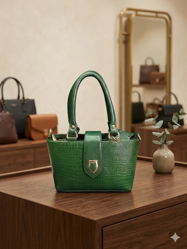 Green_Textured_Satchel_Handbag_With_Corner_Accents