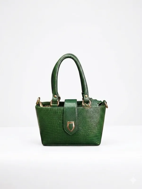 Green_Textured_Satchel_Handbag_With_Corner_Accents
