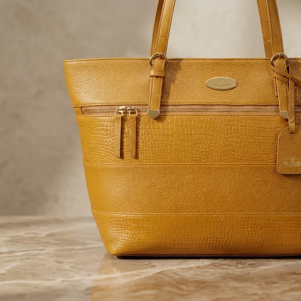 Mustard_Yellow_Textured_Tote_Bag_With_Croc-Embossed_Panel
