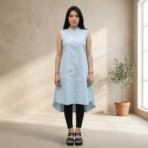 Sky_Blue_Pure_Cotton_Premium_Dress_For_Women