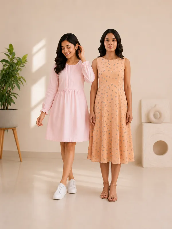 Light_Pink_cotton_Printed_and__Georgette_Premium_Dress_For_Women_(Pack_Of_2)