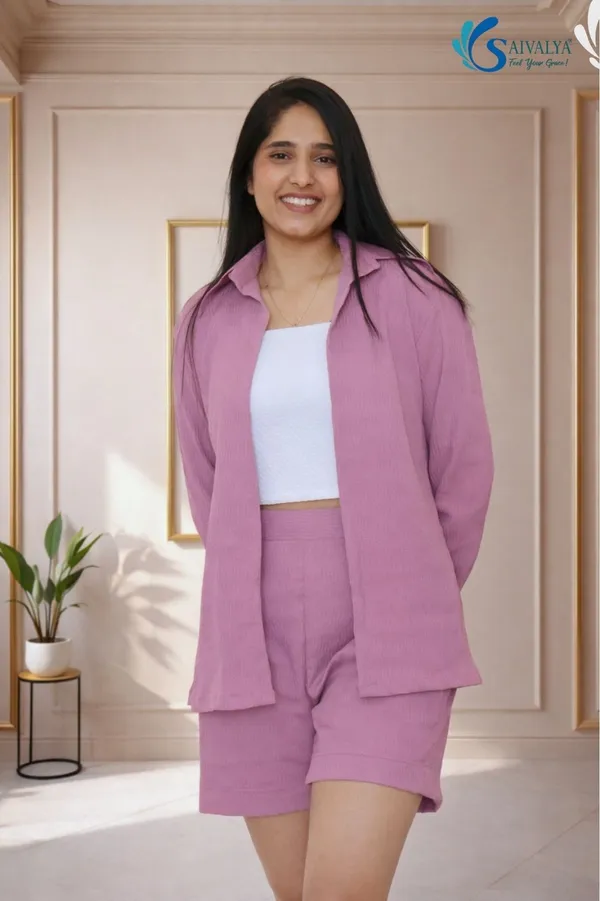 pink_Textured_Poly_Crush_Premium_Shorts_Set_For_Women