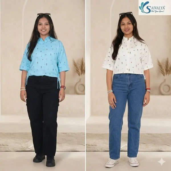 Sky_Blue_And_Ivory_Seersucker_Cotton_Premium_Shirt_For_Women_(Pack_Of_2)